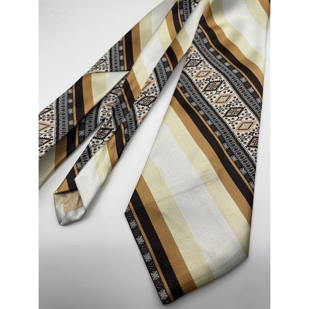 Vintage Sears The Mens Store Arc de Triomphe Brown Geometric Striped Wide Tie